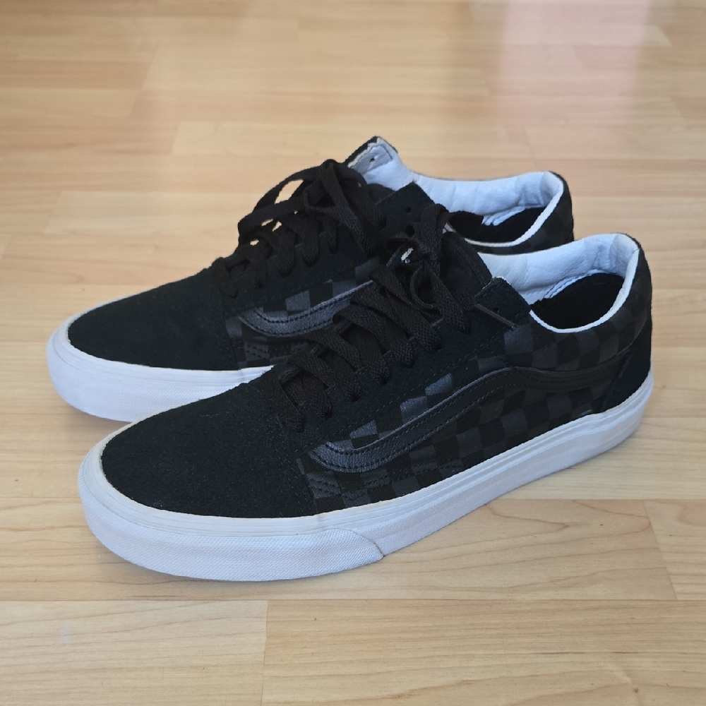 VANS Black Tonal Checkerboard Suede Canvas Unisex Shoes Mens 9 / Women 10.5